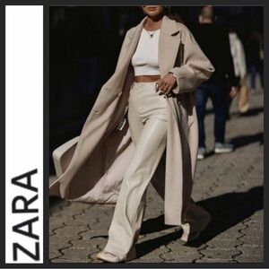 NWOT ZARA Faux Leather Cream Straight Leg Pants
